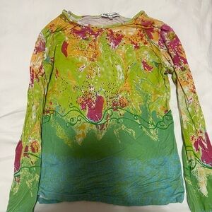Desigual Green Graphic Long Sleeve Blouse